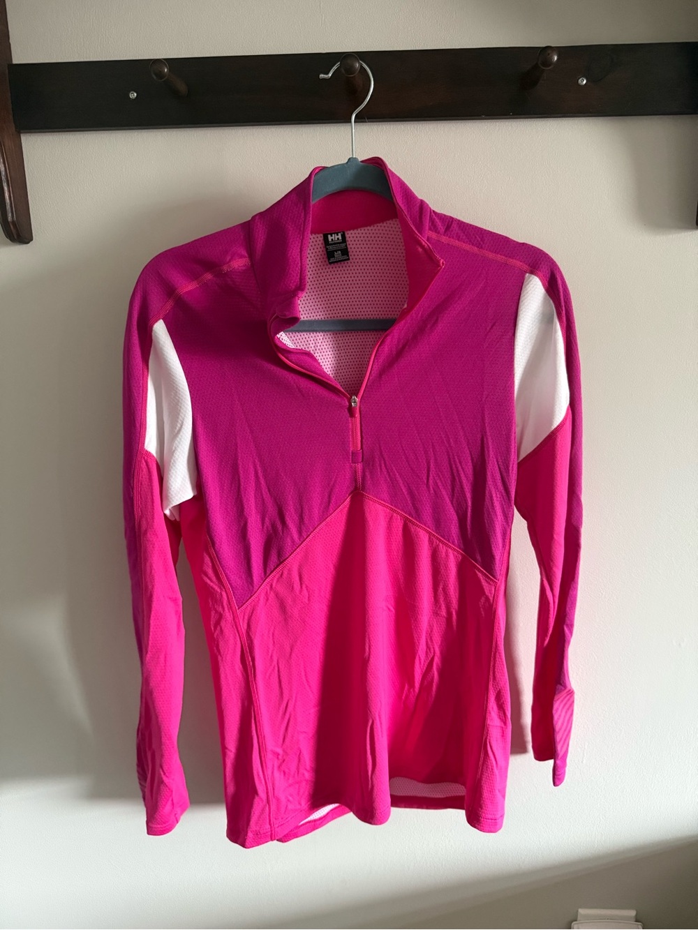 Helly Hansen Women's Hot Pink and White Long Sleeve Half-Zip Top